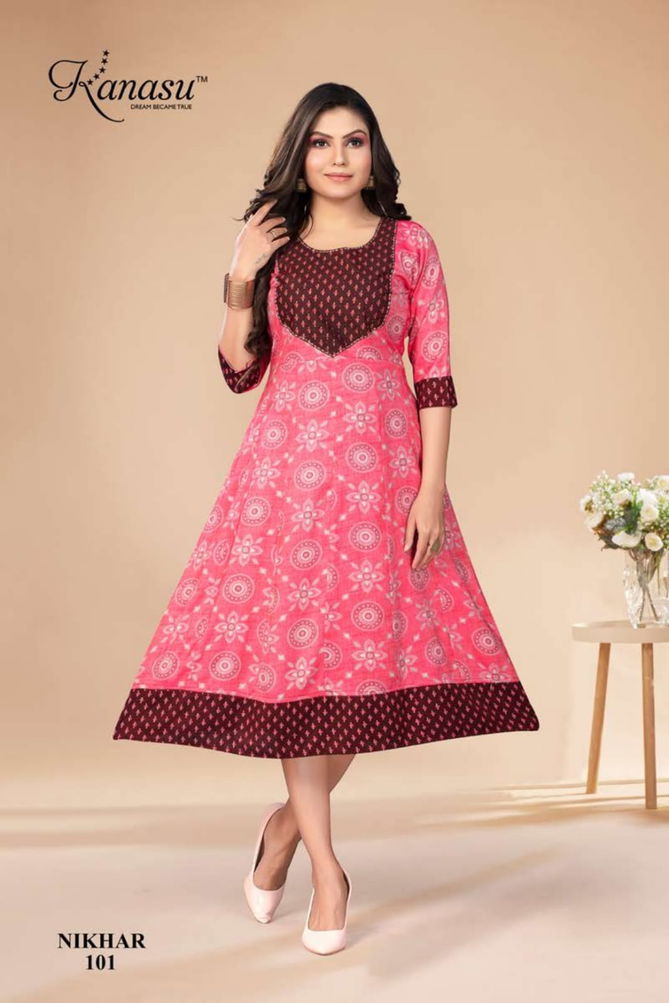 Nikhar By Kanasu Rayon Printed Kurtis Catalog